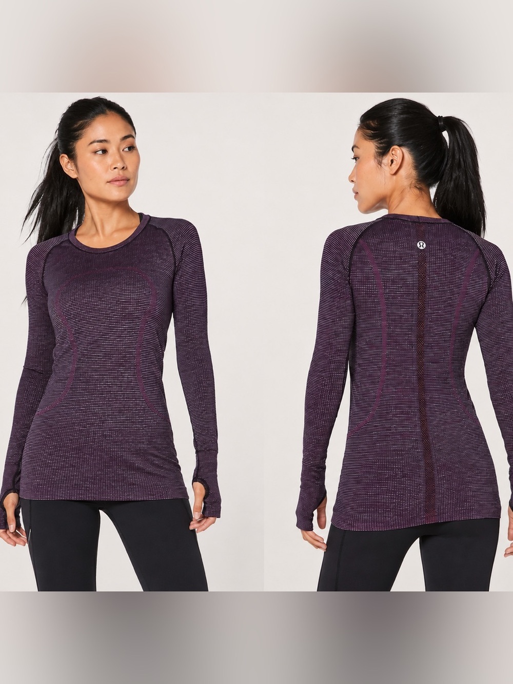 Lululemon Swiftly Tech Long Sleeve Crew Purple Stripe Thumbhole Top Women’s 6